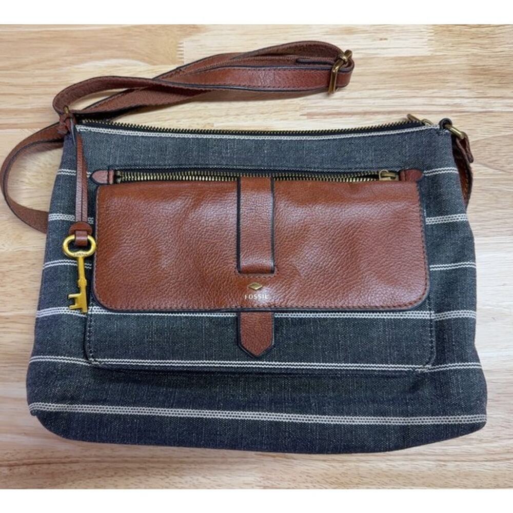 Fossil Striped Canvas and Leather Crossbody Bag